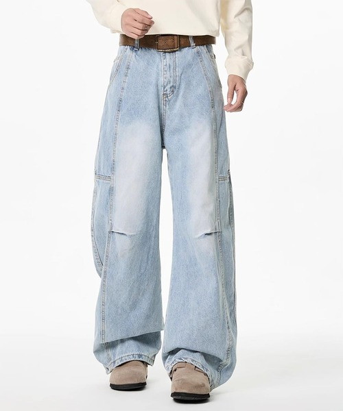 WESTBOY(ウエストボーイ)の「Y2K ヴィンテージウォッシュ パネル切り替え ワイドデニムパンツ WO26W7PT17(デニムパンツ・メンズ・ライトブルー/ブルー・L/M/XL)」の5枚目の写真