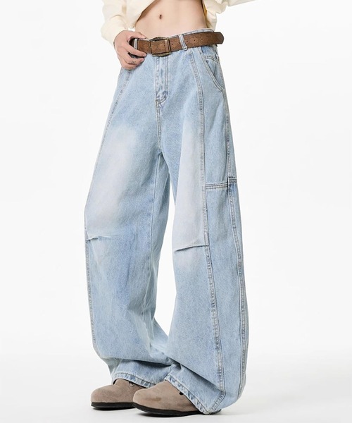 WESTBOY(ウエストボーイ)の「Y2K ヴィンテージウォッシュ パネル切り替え ワイドデニムパンツ WO26W7PT17(デニムパンツ・メンズ・ライトブルー/ブルー・L/M/XL)」の6枚目の写真