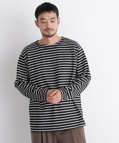 NANO universe(ナノユニバース)の「ボーダーバスクTシャツ 長袖(Tシャツ/カットソー・メンズ・ホワイト/ブラック・L/M/S)」の1枚目の写真