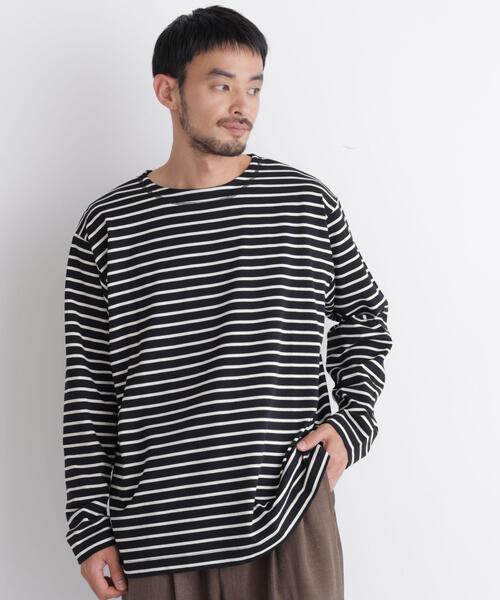 NANO universe(ナノユニバース)の「ボーダーバスクTシャツ 長袖(Tシャツ/カットソー・メンズ・ホワイト/ブラック・L/M/S)」の3枚目の写真