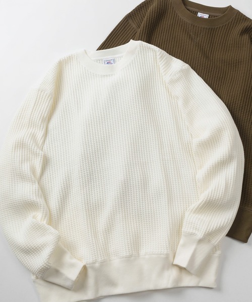 JEMORGAN(ジェーイーモーガン)の「【87】【JEMORGAN/ジェーイーモーガン】ビッグワッフル ワイドシルエット クルーネック スウェット/ヘビーウェイト/ユニセックス/レディース/メンズ(スウェット・メンズ・チャコールグレー/オートミール/ブラック/ホワイト/グレー/ネイビー/ブラウン・M/L/XL)」の1枚目の写真