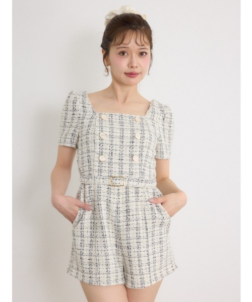 rienda(リエンダ)の「ダブルボタンロンパース 秋服(ワンピース・レディース・マルチ/ブラック/ホワイト・MEDIUM/SMALL)」の2枚目の写真