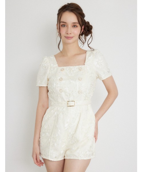 rienda(リエンダ)の「ダブルボタンロンパース 秋服(ワンピース・レディース・マルチ/ブラック/ホワイト・MEDIUM/SMALL)」の1枚目の写真
