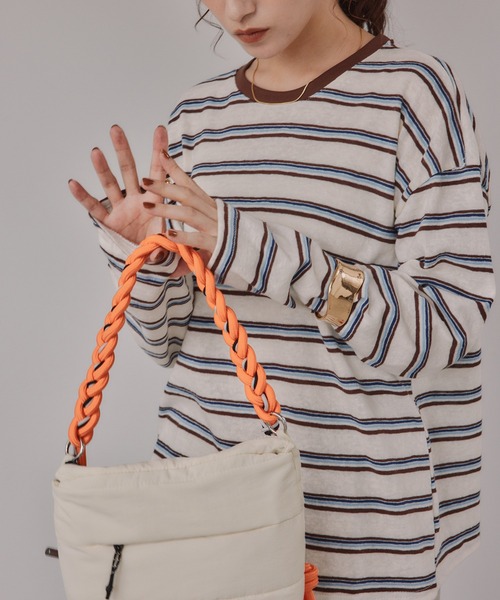 210nouve(トゥージュヌーブ)の「配色 マルチボーダー リンガー ロンT(Tシャツ/カットソー・レディース・ダークブラウン/ネイビー/グレー・FREE)」の9枚目の写真