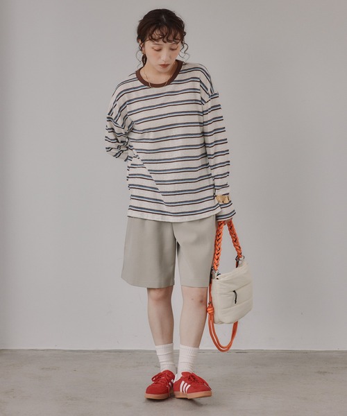 210nouve(トゥージュヌーブ)の「配色 マルチボーダー リンガー ロンT(Tシャツ/カットソー・レディース・ダークブラウン/ネイビー/グレー・FREE)」の11枚目の写真