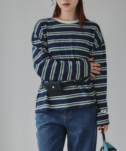 210nouve(トゥージュヌーブ)の「配色 マルチボーダー リンガー ロンT(Tシャツ/カットソー・レディース・ダークブラウン/ネイビー/グレー・FREE)」の13枚目の写真