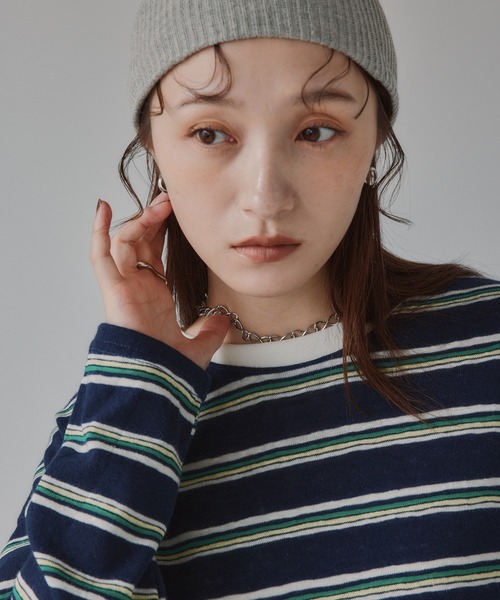 210nouve(トゥージュヌーブ)の「配色 マルチボーダー リンガー ロンT(Tシャツ/カットソー・レディース・ダークブラウン/ネイビー/グレー・FREE)」の14枚目の写真