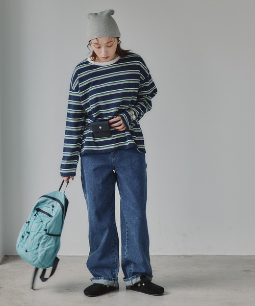 210nouve(トゥージュヌーブ)の「配色 マルチボーダー リンガー ロンT(Tシャツ/カットソー・レディース・ダークブラウン/ネイビー/グレー・FREE)」の17枚目の写真