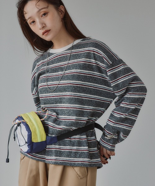 210nouve(トゥージュヌーブ)の「配色 マルチボーダー リンガー ロンT(Tシャツ/カットソー・レディース・ダークブラウン/ネイビー/グレー・FREE)」の20枚目の写真