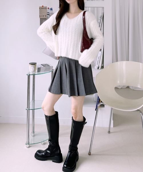 Ada.（エイダ）の「シャギー リブ Ｖネック ニット プルオーバー（ニット/セーター・レディース・ピンク/ホワイト/レッド/グレー/ブラック・FREE）」の16枚目の写真