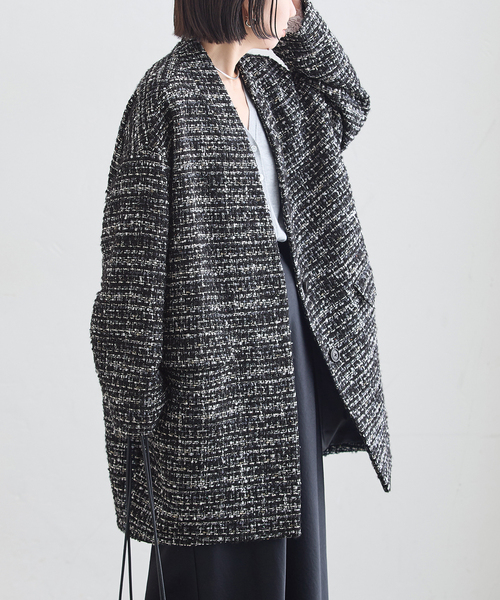 journal standard L'essage(ジャーナルスタンダードレサージュ)の「《一部WEB限定カラー/》SUPER140S/GIOLICA コクーンコート(ノーカラーコート・レディース・ブラックミックス/カーキ/ブラック/ブラック系その他・36/38)」の3枚目の写真