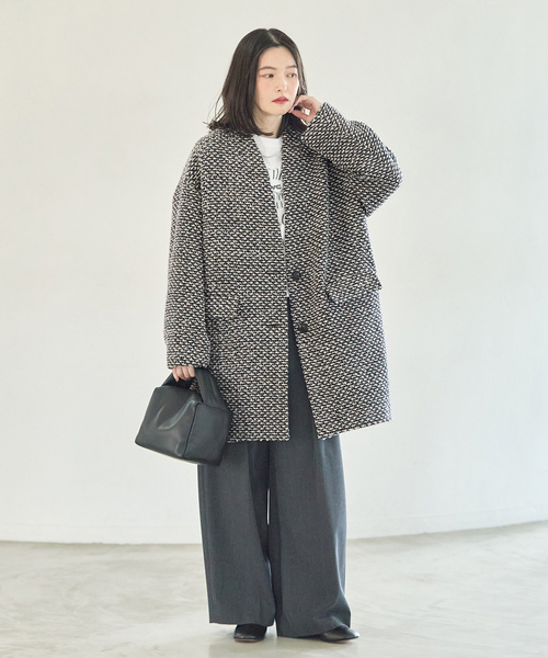 journal standard L'essage(ジャーナルスタンダードレサージュ)の「《一部WEB限定カラー/》SUPER140S/GIOLICA コクーンコート(ノーカラーコート・レディース・ブラックミックス/カーキ/ブラック/ブラック系その他・36/38)」の7枚目の写真