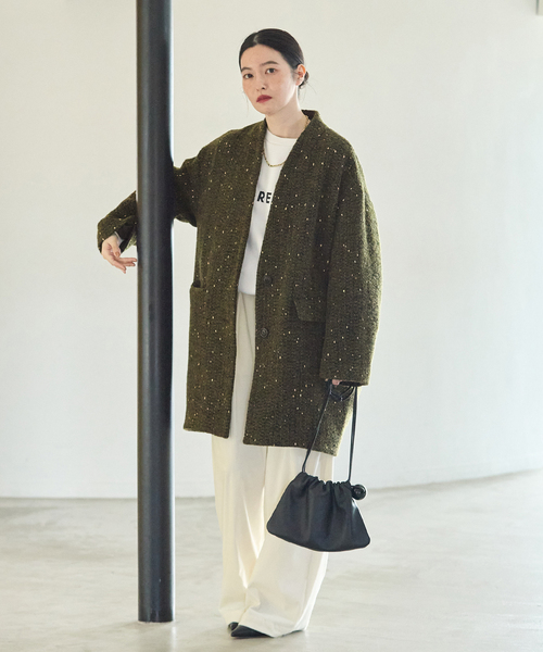 journal standard L'essage(ジャーナルスタンダードレサージュ)の「《一部WEB限定カラー/》SUPER140S/GIOLICA コクーンコート(ノーカラーコート・レディース・ブラックミックス/カーキ/ブラック/ブラック系その他・36/38)」の8枚目の写真