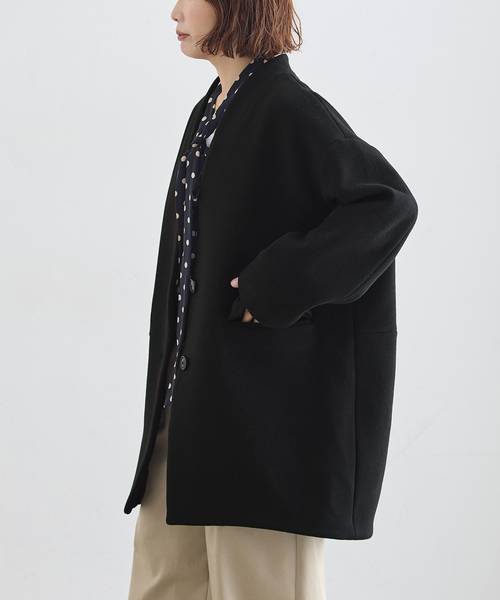 journal standard L'essage(ジャーナルスタンダードレサージュ)の「《一部WEB限定カラー/》SUPER140S/GIOLICA コクーンコート(ノーカラーコート・レディース・ブラックミックス/カーキ/ブラック/ブラック系その他・36/38)」の10枚目の写真