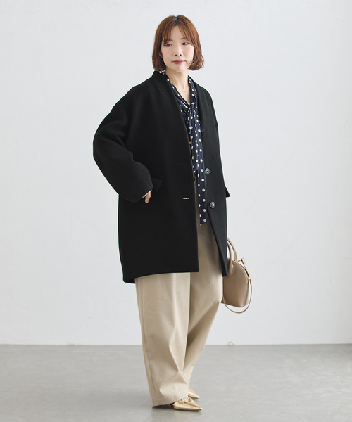 journal standard L'essage(ジャーナルスタンダードレサージュ)の「《一部WEB限定カラー/》SUPER140S/GIOLICA コクーンコート(ノーカラーコート・レディース・ブラックミックス/カーキ/ブラック/ブラック系その他・36/38)」の12枚目の写真