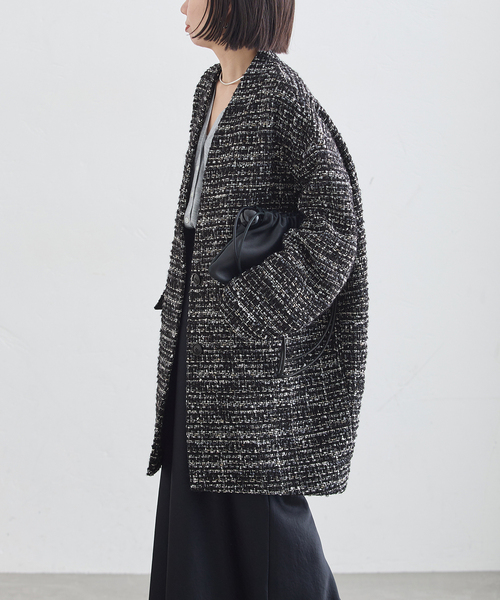 journal standard L'essage(ジャーナルスタンダードレサージュ)の「《一部WEB限定カラー/》SUPER140S/GIOLICA コクーンコート(ノーカラーコート・レディース・ブラックミックス/カーキ/ブラック/ブラック系その他・36/38)」の15枚目の写真