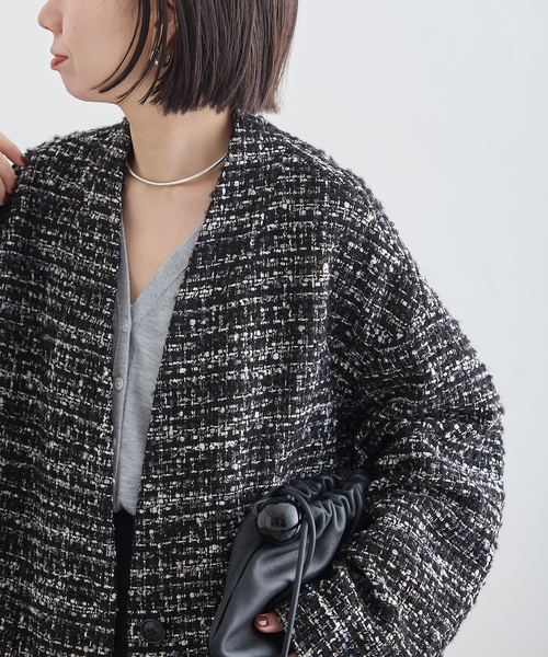 journal standard L'essage(ジャーナルスタンダードレサージュ)の「《一部WEB限定カラー/》SUPER140S/GIOLICA コクーンコート(ノーカラーコート・レディース・ブラックミックス/カーキ/ブラック/ブラック系その他・36/38)」の17枚目の写真