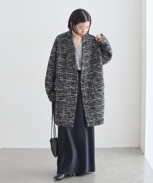 journal standard L'essage(ジャーナルスタンダードレサージュ)の「《一部WEB限定カラー/》SUPER140S/GIOLICA コクーンコート(ノーカラーコート・レディース・ブラックミックス/カーキ/ブラック/ブラック系その他・36/38)」の18枚目の写真
