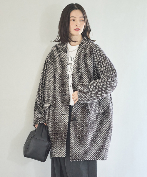 journal standard L'essage(ジャーナルスタンダードレサージュ)の「《一部WEB限定カラー/》SUPER140S/GIOLICA コクーンコート(ノーカラーコート・レディース・ブラックミックス/カーキ/ブラック/ブラック系その他・36/38)」の20枚目の写真