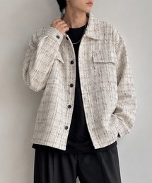 【クラシカルなツイードを、今っぽくラフに】ミックスツイード オーバーシャツジャケット