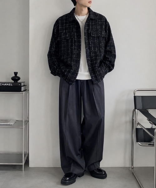 CLOTHY(クロシィ)の「【クラシカルなツイードを、今っぽくラフに】ミックスツイード オーバーシャツジャケット(シャツ/ブラウス・メンズ・ブラック/オフホワイト・FREE)」の8枚目の写真