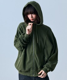 裏毛 カットオフ切り替え ZIPパーカー メンズ レディース ユニセックス