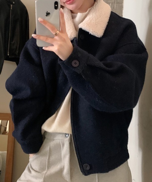 AMAJI(アマジ)の「配色切替 ジップアップ ウールジャケット(その他アウター・レディース・グレー/ブラウン/ネイビー・FREE)」の6枚目の写真