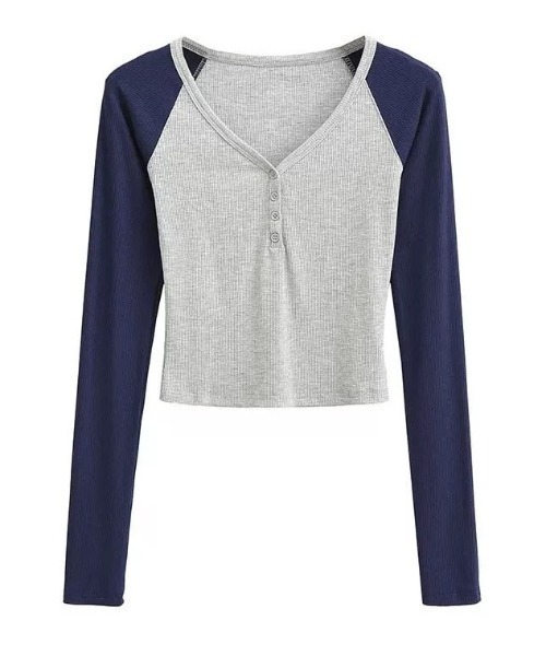 Sibra(シブラ)の「【秋冬新作】配色ラグランヘンリーネックリブ長袖トップス(Tシャツ/カットソー・レディース・グレー・M)」の11枚目の写真