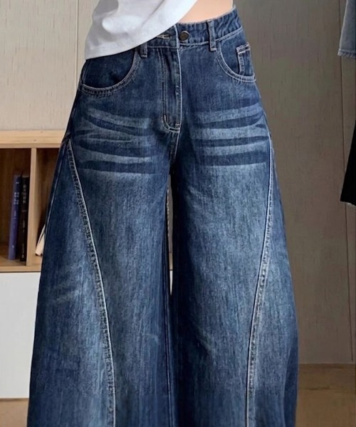 NEW GENTLEMAN(ニュージェントルマン)の「シェルビーデニム ワイドバギー ルーズ パンツ(デニムパンツ・レディース・ブルー・S/M/L)」の5枚目の写真