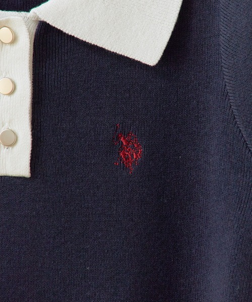 U.S. POLO ASSN.（ユーエスポロアッスン）の「U.S. POLO ASSN./ユーエスポロアッスン 天竺編み ロゴ刺繍 ニットポロ 2026年 夏 夏服（ポロシャツ・レディース・ネイビー・M）」の2枚目の写真