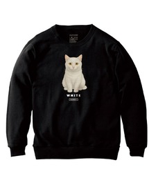 Moftique(モフティック) トレーナー スウェット 裏毛 白猫 キャット ペット アニマル プリント トップス メンズ ユニセックス