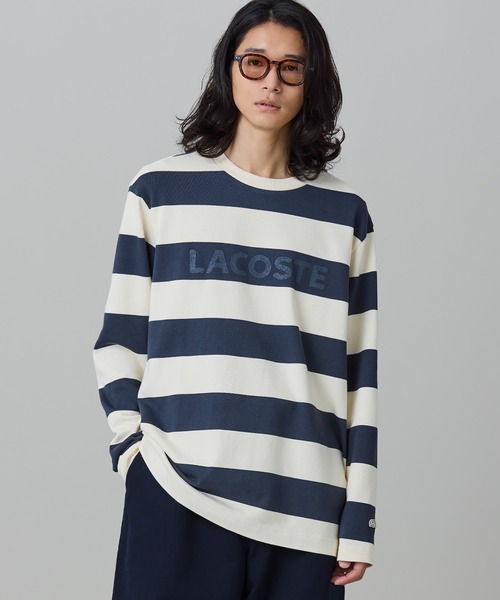 LACOSTE(ラコステ)の「テクスチャーロゴ ボーダーロングスリーブTシャツ(Tシャツ/カットソー・メンズ・アイボリー/イエロー/ダークグレー・4/3/2/5)」の1枚目の写真