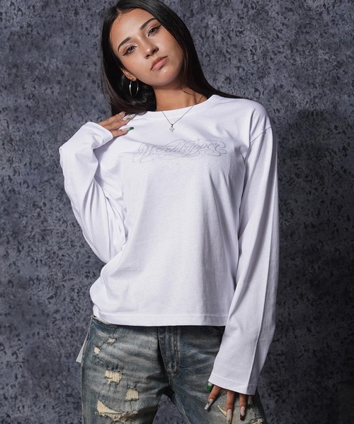 RIPPER(リッパー)の「【RIPPER】ラメ加工 レタリングロゴ クロップド ロンT / Glitter Lettering Logo Cropped Long Sleeve T-Shirt / ヘビーウェイト 短丈(Tシャツ/カットソー・メンズ・ブラック/ホワイト・S/M/L)」の5枚目の写真
