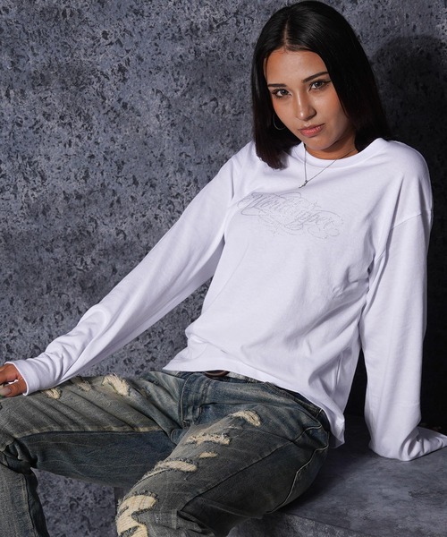 RIPPER(リッパー)の「【RIPPER】ラメ加工 レタリングロゴ クロップド ロンT / Glitter Lettering Logo Cropped Long Sleeve T-Shirt / ヘビーウェイト 短丈(Tシャツ/カットソー・メンズ・ブラック/ホワイト・S/M/L)」の11枚目の写真