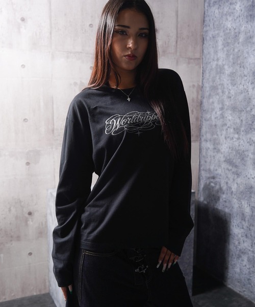 RIPPER(リッパー)の「【RIPPER】ラメ加工 レタリングロゴ クロップド ロンT / Glitter Lettering Logo Cropped Long Sleeve T-Shirt / ヘビーウェイト 短丈(Tシャツ/カットソー・メンズ・ブラック/ホワイト・S/M/L)」の21枚目の写真