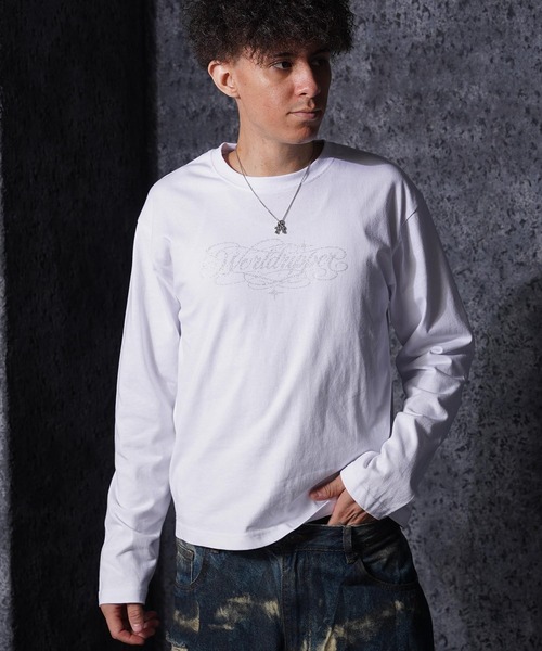 RIPPER(リッパー)の「【RIPPER】ラメ加工 レタリングロゴ クロップド ロンT / Glitter Lettering Logo Cropped Long Sleeve T-Shirt / ヘビーウェイト 短丈(Tシャツ/カットソー・メンズ・ブラック/ホワイト・S/M/L)」の15枚目の写真