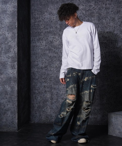 RIPPER(リッパー)の「【RIPPER】ラメ加工 レタリングロゴ クロップド ロンT / Glitter Lettering Logo Cropped Long Sleeve T-Shirt / ヘビーウェイト 短丈(Tシャツ/カットソー・メンズ・ブラック/ホワイト・S/M/L)」の14枚目の写真
