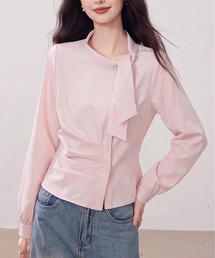 韓国風リボン付き長袖シャツ