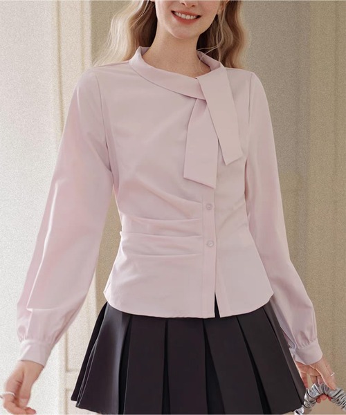 CHUN CHUN NOTES(チュンチュンノーツ)の「韓国風リボン付き長袖シャツ(シャツ/ブラウス・レディース・ピンク・M)」の6枚目の写真