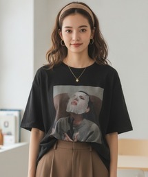 【アート・こなれストリート】フォトプリントオーバーサイズTシャツ/2色展開|ホワイト ブラック 大人カジュアル ストリート 韓国ファッション 夏 着回し