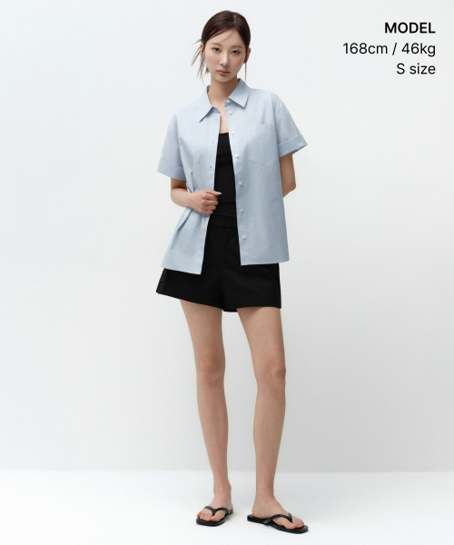 MUSINSA STANDARD WOMAN（ムシンサスタンダードウーマン）の「ウィメンズリラックスドソフトポプリン半袖シャツ[スカイブルー]（シャツ/ブラウス・レディース・その他・SMALL/MEDIUM/LARGE/X-SMALL）」の2枚目の写真