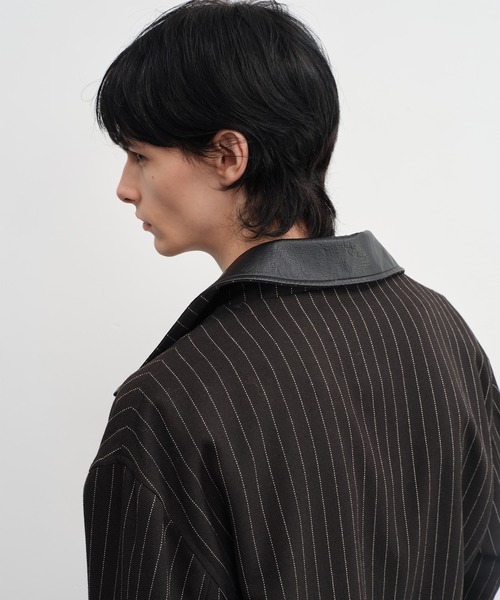 tageechita(タジチタ)の「【IFANDONLYIF】ヴィンテージライク フェイクレザーカラー ストライプジャケット(ブルゾン・メンズ・ブラック/ブラウン・L/S/M)」の14枚目の写真