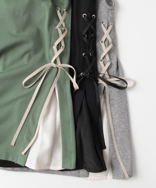 URBAN RESEARCH（アーバンリサーチ）の「UR レースアップTシャツ（Tシャツ/カットソー・レディース・トップグレー/グリーン/ブラック・FREE）」の13枚目の写真