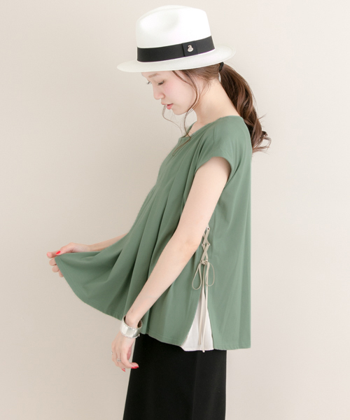 URBAN RESEARCH（アーバンリサーチ）の「UR レースアップTシャツ（Tシャツ/カットソー・レディース・トップグレー/グリーン/ブラック・FREE）」の16枚目の写真