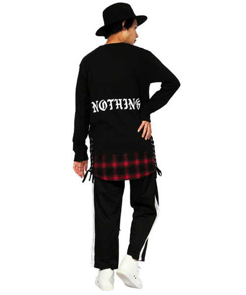 ８(eight)（エイト）の「ライン入り アンクルパンツ ワイド サルエルパンツ（スラックス・メンズ・ブラック/グレー・MEDIUM/LARGE）」の3枚目の写真