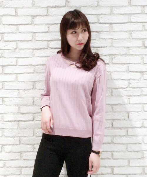 one way(ワンウェイ)の「ワイドリブクロスニット(ニット/セーター・レディース・ライトピンク/ライトグリーン/ホワイト/ライトグレー/ブラック・M)」の5枚目の写真