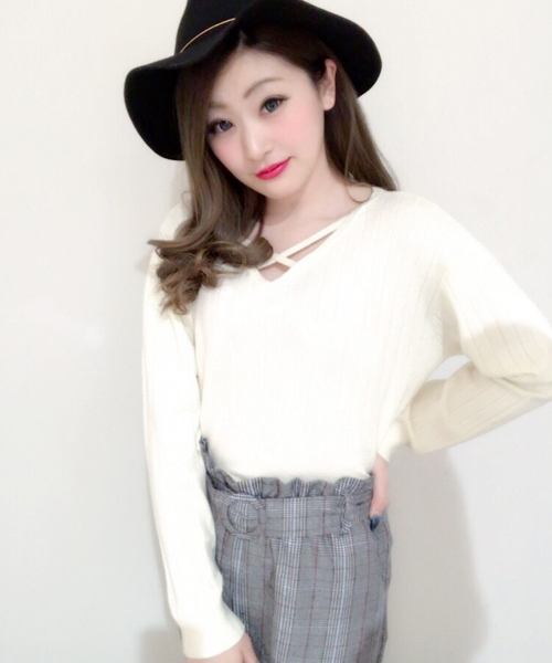 one way(ワンウェイ)の「ワイドリブクロスニット(ニット/セーター・レディース・ライトピンク/ライトグリーン/ホワイト/ライトグレー/ブラック・M)」の1枚目の写真