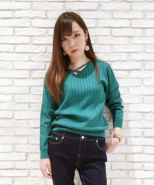 one way(ワンウェイ)の「ワイドリブクロスニット(ニット/セーター・レディース・ライトピンク/ライトグリーン/ホワイト/ライトグレー/ブラック・M)」の4枚目の写真