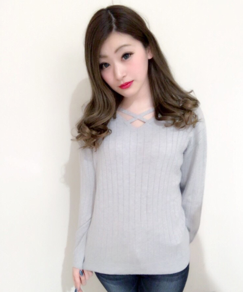 one way(ワンウェイ)の「ワイドリブクロスニット(ニット/セーター・レディース・ライトピンク/ライトグリーン/ホワイト/ライトグレー/ブラック・M)」の3枚目の写真