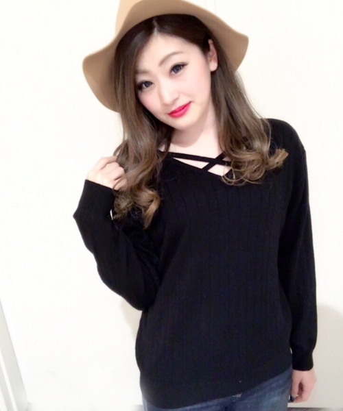 one way(ワンウェイ)の「ワイドリブクロスニット(ニット/セーター・レディース・ライトピンク/ライトグリーン/ホワイト/ライトグレー/ブラック・M)」の2枚目の写真